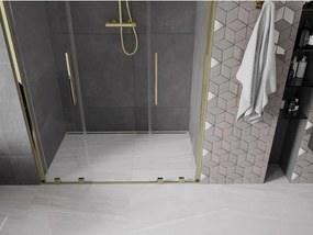Mexen Velar L Duo, posuvné sprchové dvere do otvoru 140 cm, 8mm číre sklo, zlatá lesklá, 871-140-003-02-50