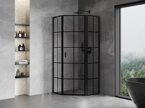 Mexen Mist L, päťuholníkový sprchový kút s krídlovými dverami, 90 x 90 cm, 8mm číre sklo, čierny profil, 8A8L-090-090-70-77-P