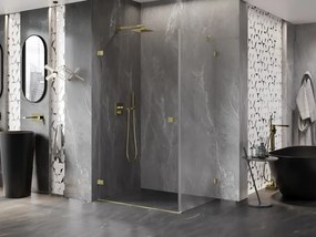 Mexen Lunar-B, výklopný sprchový kút ľavý 80 x 70 cm, 8mm číre sklo, zlatý kartáčovaný - 832-080-070-55-00-L