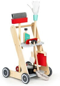 ECOTOYS Detský drevený vozík na upratovanie