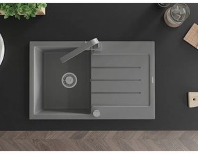 Mexen Bruno, drez granitový 795x495x200 mm, 1-komorový, šedá s chrómovým sifónom a šedá drezová batéria Rita, 6513-71-670300-71
