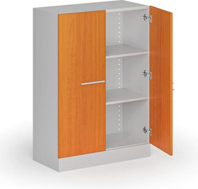 Kovová spisová skriňa s drevenými dverami, demontovaná, 1150 x 800 x 400 mm, čerešňa