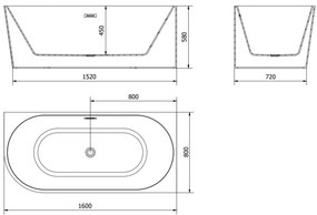 Mexen Mia, voľne stojaca rohová vaňa pravá 160 x 80 cm, biela/čierna, medený matný prepad, 52691608075P-65
