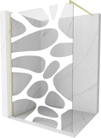 Mexen Kioto, sprchová zástena Walk-In 140 x 200 cm, 8mm číre sklo biely vzor, zlatý matný profil, 800-140-101-55-97
