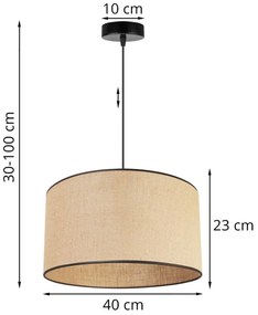 Závesné svietidlo Juta, 1x jutové tienidlo, (výber z 2 farieb konštrukcie), (fi 40cm), bl