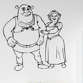 Veselá Stena Samolepka na stenu na stenu Shrek a Fiona Farba: černá