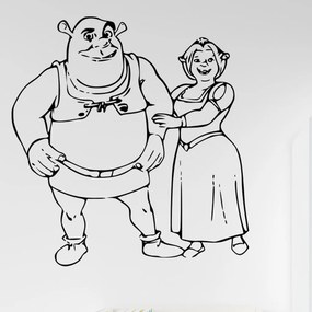 Veselá Stena Samolepka Shrek a Fiona Farba: černá, Veľkosť: 40 x 42 cm