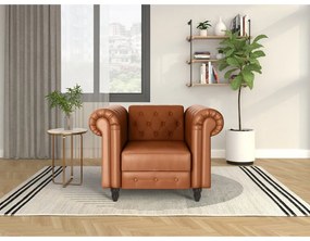 Koňakovohnedé kreslo chesterfield z imitácie kože Felix – Støraa