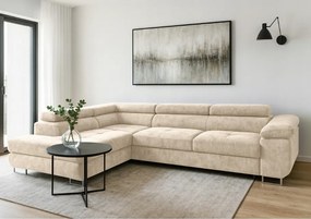 Krémová rohová sedačka s funkciou spania Avesta ľavá s vysokými nohami do obývačky