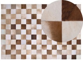 Kožený koberec 140 x 200 cm hnedá/béžová SOLMAZ Beliani