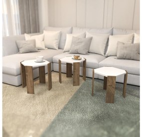 Set 3 konferenčných stolíkov Lorizolla (biela + orech). Vlastná spoľahlivá doprava až k Vám domov. 1106451