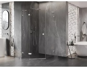 Mexen Lunar, L päťuholníkový sprchový kút naklápací doľava 80 x 100 cm, 8mm číre sklo, chrómový profil, 831L-080L-100P-01-00-L