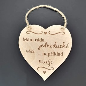 AMADEA Drevené srdce s textom Mám rada jednoduché veci..., masívne drevo, 16 x 15 cm
