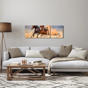 Obraz - Divé kone (s hodinami) (90x30 cm)