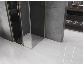 Mexen Velar L, sprchový kút s posuvnými dverami 100 x 100 cm, 8mm šedé sklo, zlatá lesklá, 871-100-100-43-50