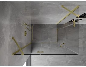 Mexen Mist-H Duo, 2-krídlový výklopný sprchový kút 115 x 90 cm, číre sklo, zlatý matný profil, 8A5-115L-090P-55-00