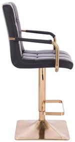 LuxuryForm DESIGN Barová stolička VERONA GOLD na zlatej hranatej základni - čierna