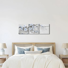 Obraz modrých kvetov (s hodinami) (90x30 cm)