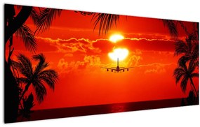 Obraz - západ slnka s lietadlom (120x50 cm)