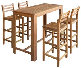 Súprava barového stola a stoličiek 5 ks, akáciový drevený masív
