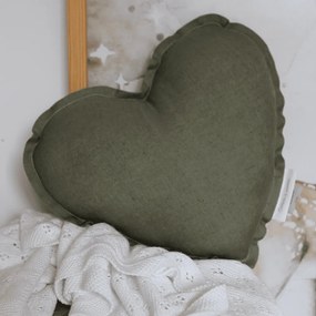 Mini ľanový vankúš srdca olivová 28 cm