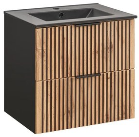 Závěsná skříňka Casad Lava se zápustným umyvadlem 60 cm černá/dub wotan