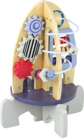 LEAN Toys Drevená edukačná hračka raketa s korálkami a ozubenými kolieskami