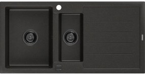 Mexen Andres, granitový drez 1000x500x200 mm, 1,5-komorový, čierna so zlatou metalízou a čiernym sifónom, 6515101510-75-B