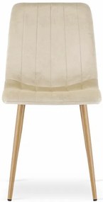 Set troch jedálenských stoličiek LAVA zamatové svetlobéžové / drevené nohy (3 ks)