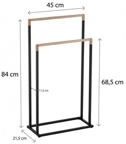 Erga Zola, 2-ramenný vešiak na uteráky na postavenie 45x21,5x84 cm, čierna matná-hnedá, ERG-YKA-P.ZOLA-2-BLK