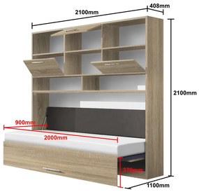 Nabytekmorava Sklápacia posteľ VS1056 MAX, 200x90cm farba lamina: dub sonoma tmavá/biele dvere, Varianta dverí: matné