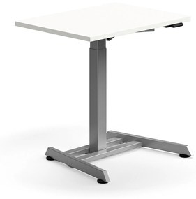 Výškovo nastaviteľný stôl QBUS, s centrálnou nohou, 800x600 mm, strieborný rám, biela