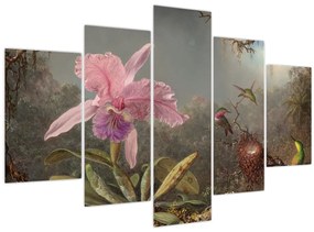 Obraz - Martin Johnson Heade, Cattleya Orchid and Three Hummingbirds, reprodukcia (150x105 cm)