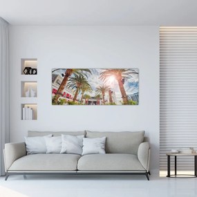 Obraz - palmy s bazénom (120x50 cm)