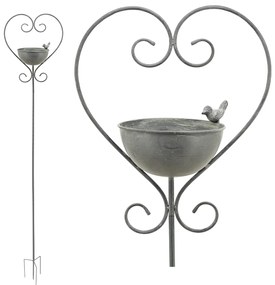 Zapichovacie napájadlo pre vtáky Heart, 138,4x33,7 cm, kov, sivá