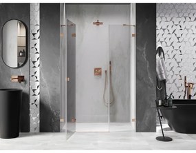 Mexen Lunar, ľavé otočné sprchové dvere 135 cm, 8mm číre sklo, medený matný profil, 834S-135-050-65-00-L