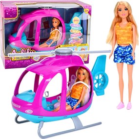 LEAN Toys Súprava bábika Anlily, veľký vrtuľník s pohyblivými vrtuľami, fialová súprava
