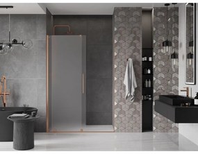 Mexen Velar, posuvné sprchové dvere do otvoru 130 cm, 8mm sklo námraza, medená matná, 871-130-000-31-65