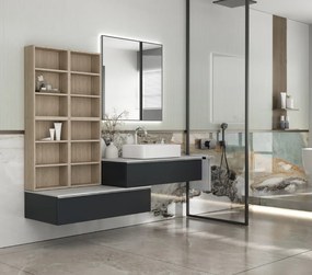 Erga Megan, LED zrkadlo 80x80cm v čiernom ráme, 2415 lm, 3 farby svetla, zadné osvetlenie, ERG-V01-MEGAN-8080-BK