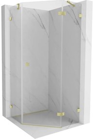 Mexen Lunar, päťuholníkový sprchový kút s pravým sklonom 80 x 80 cm, 8mm číre sklo, zlatý matný profil, 831-080P-080L-55-00-P