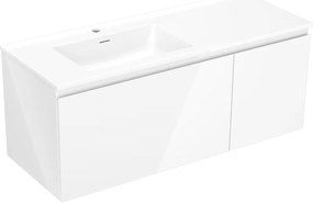 Mexen Orio, kúpeľňová skrinka 120 cm s ľavým umývadlom Otis, 1S, 1D, biela lesklá, 91A13-12047-3-BBFF00-W18L00
