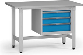 Výškovo nastaviteľný dielenský stôl G5, 1200 x 750 x 800-1000 mm, 1x kontajner, 3 zásuvky, modrá