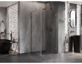 Mexen Lunar-B, pravostranný výklopný sprchový kút 90 x 90 cm, 8mm číre sklo, profil ružové zlato, 832-090-090-60-00-P