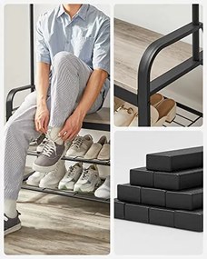 Vešiakový stojan s botníkom a lavičkou, 9 odnímateľných háčikov, 183x84x33.7cm