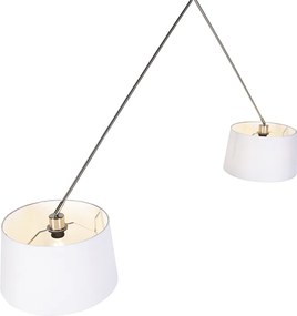 Osvetlenie na zavesenie z ocele s bielymi tienidlami z ľanu 35 cm 2-svetlo - Blitz