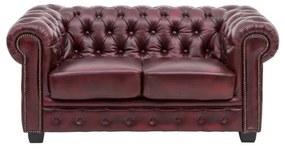 furniture-nabytek.cz - Masívna dvojmiestna pohovka Chesterfield z pravej kože, červená – 155×90×72 cm