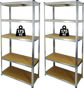 DVĚ 5-ÚROVŇOVÉ REGÁLOVÉ JEDNOTKY 90x30x180 CM NOSNOST POLICE: 175 KG*0885