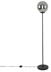 Art Deco stojaca lampa čierna s dymovým sklom - Pallon