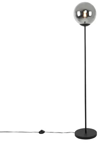 Art Deco stojaca lampa čierna s dymovým sklom - Pallon