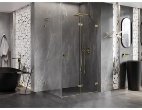 Mexen Lunar-F L, 1-krídlový sprchový kút so skladacími dverami, pravý, 100 x 90 cm, 8mm číre sklo, zlatý lesklý profil, 836L-100-090-50-00-P